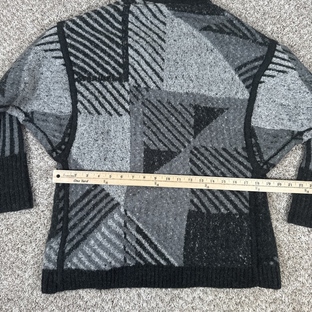 prAna Sweater Womens XS/S Gray Black Geometric Open Front Cardigan Mock Neck - Picture 13 of 14